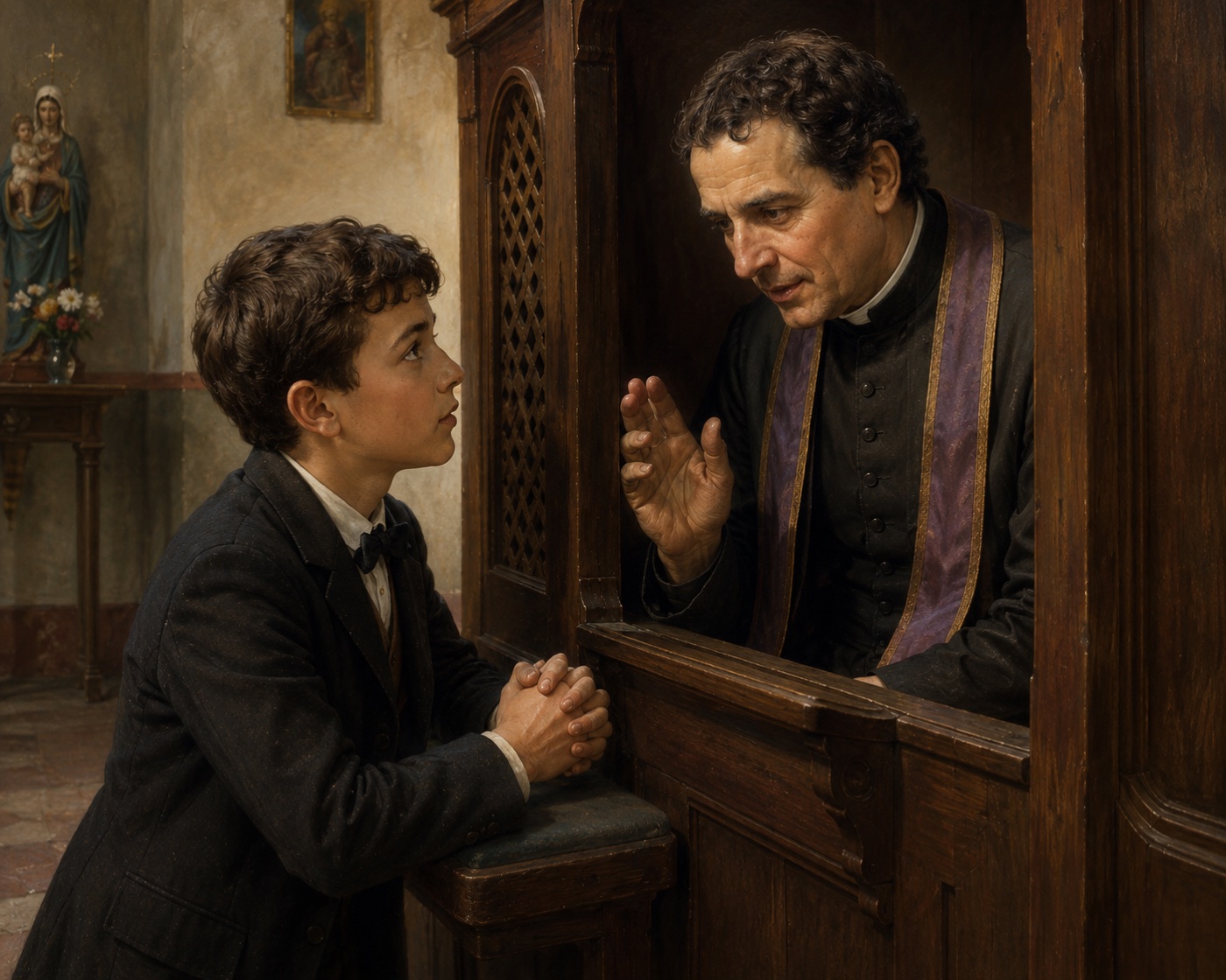 Confesándose con Don Bosco