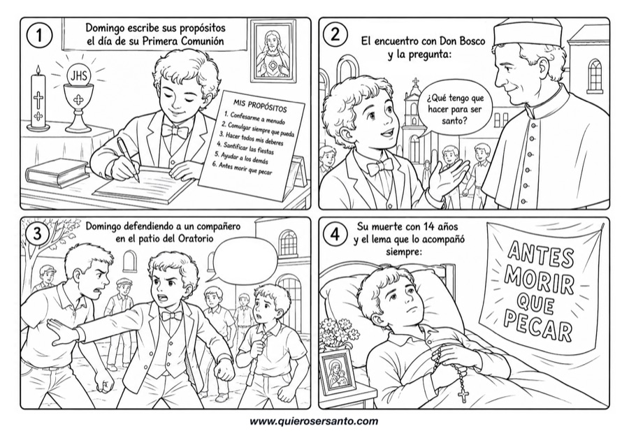 Cómic de Domingo Savio para colorear e imprimir