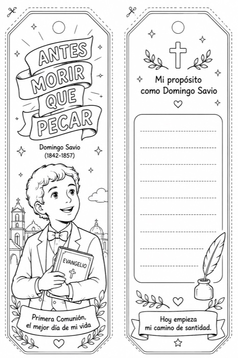 Marcapáginas de Domingo Savio para colorear