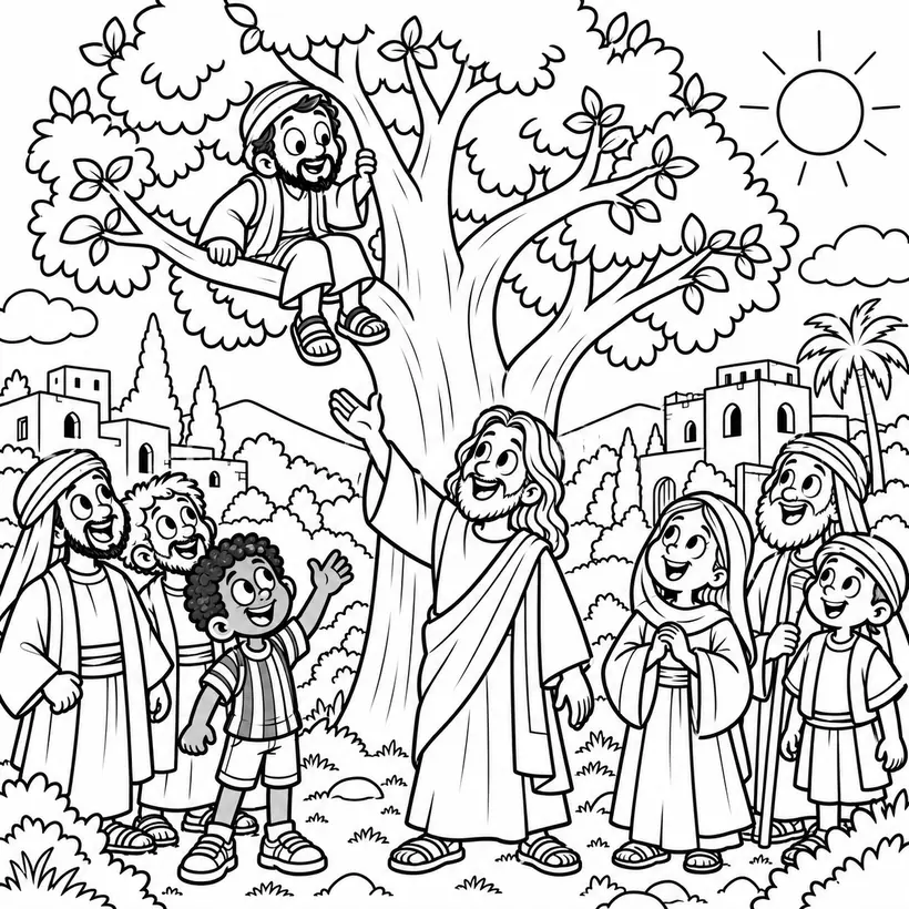 Ilustración del encuentro «Jesús perdona siempre: Zaqueo»