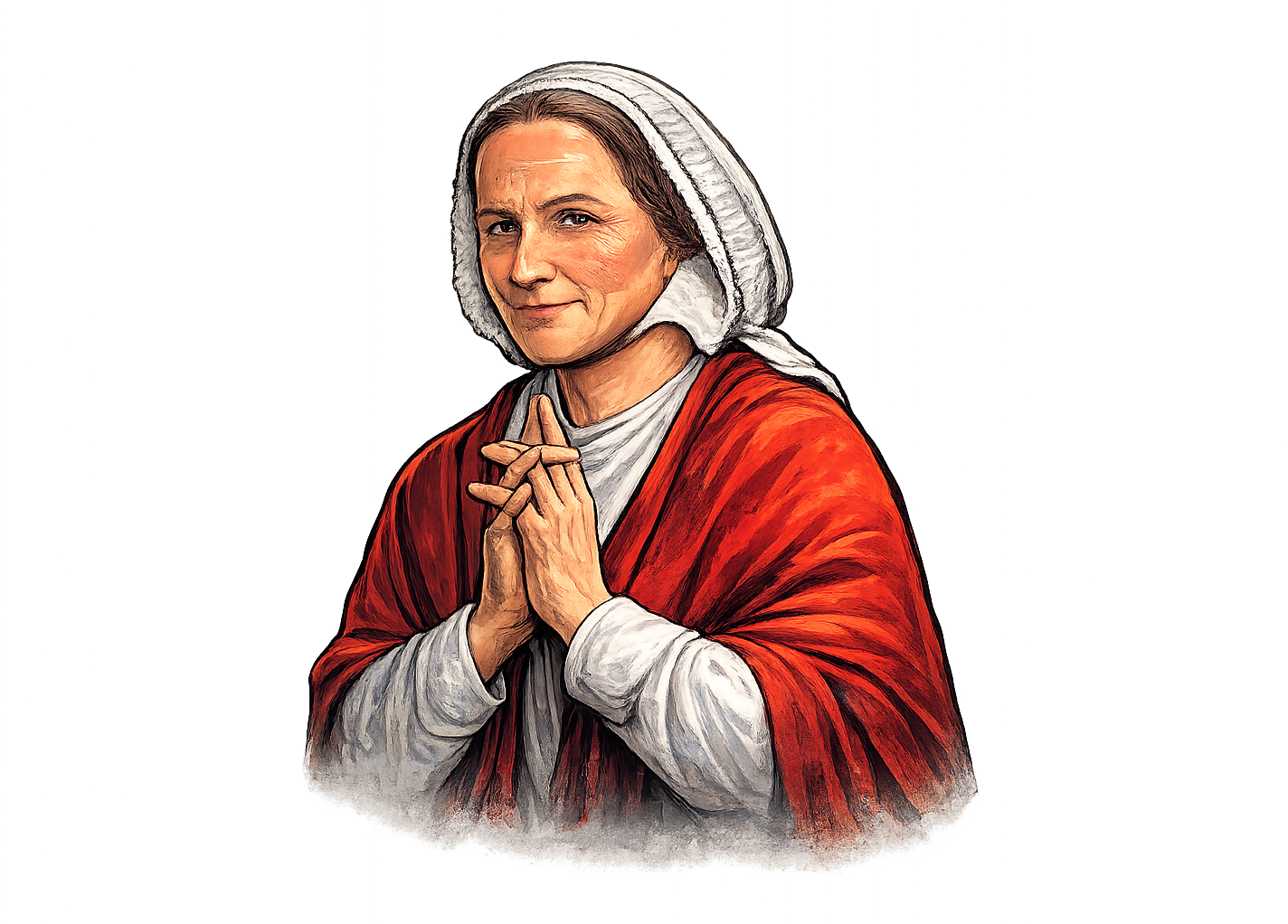 Retrato de Mamá Margarita, madre de Don Bosco, con las manos juntas en oración
