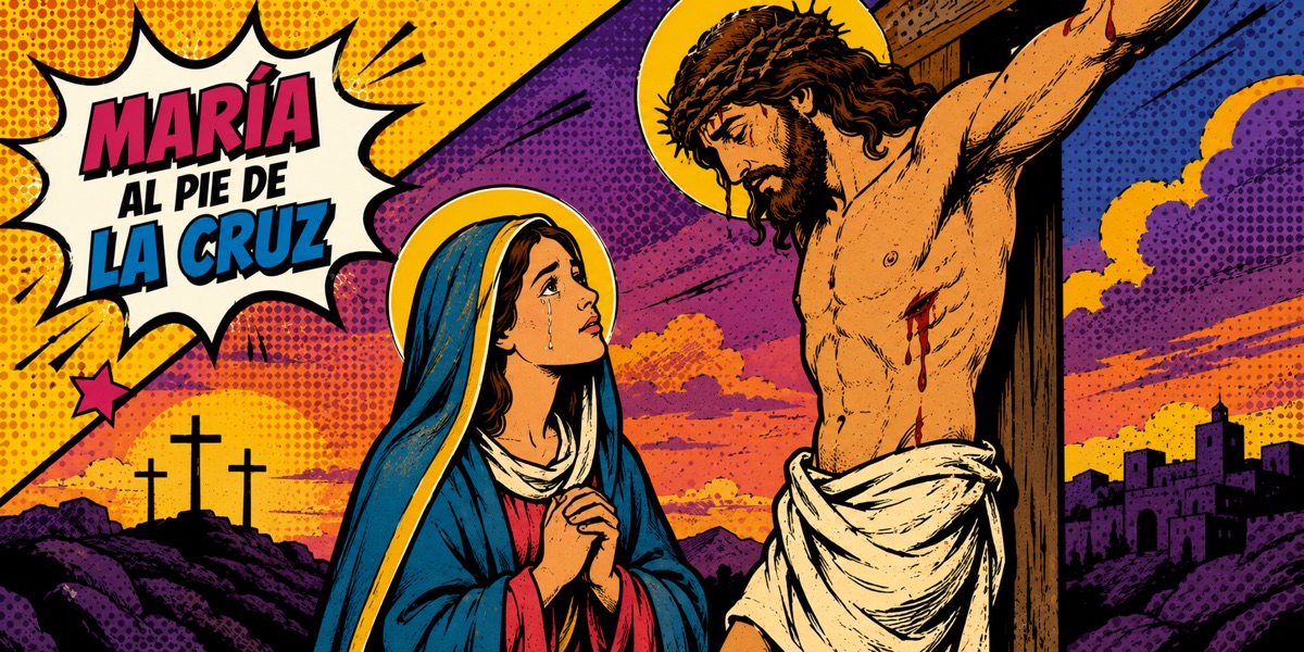 Escena de María al pie de la cruz, ilustrada