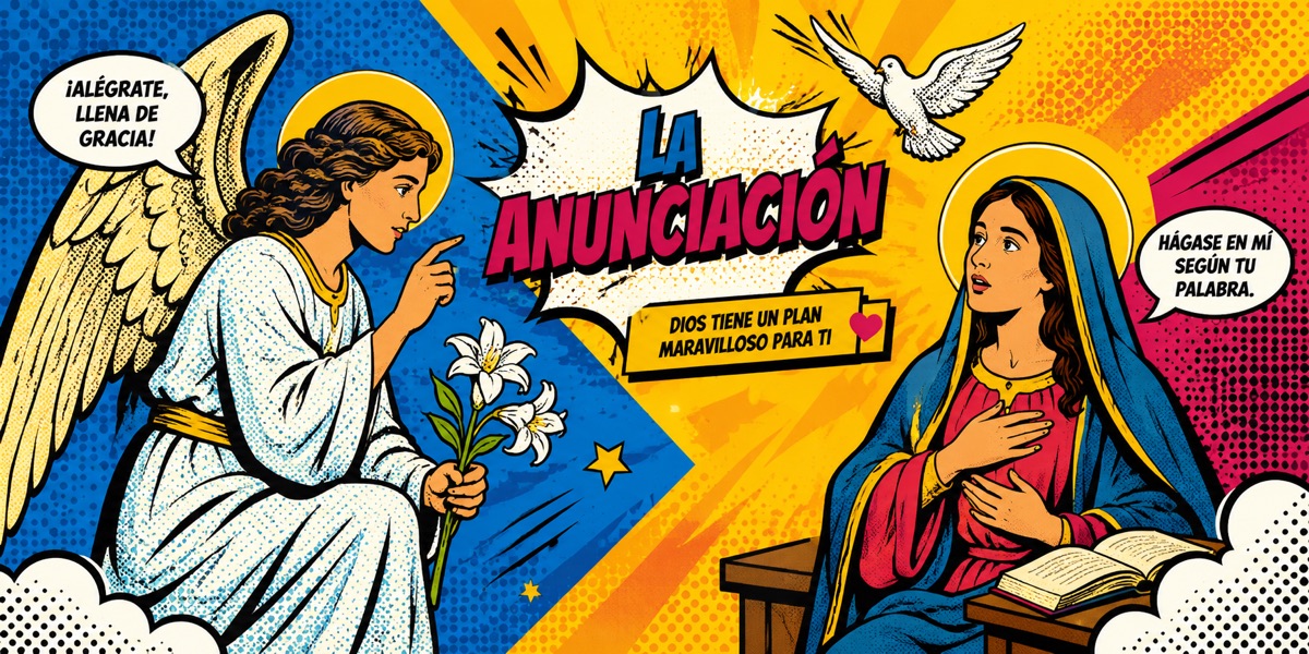 Escena de La Anunciación, ilustrada